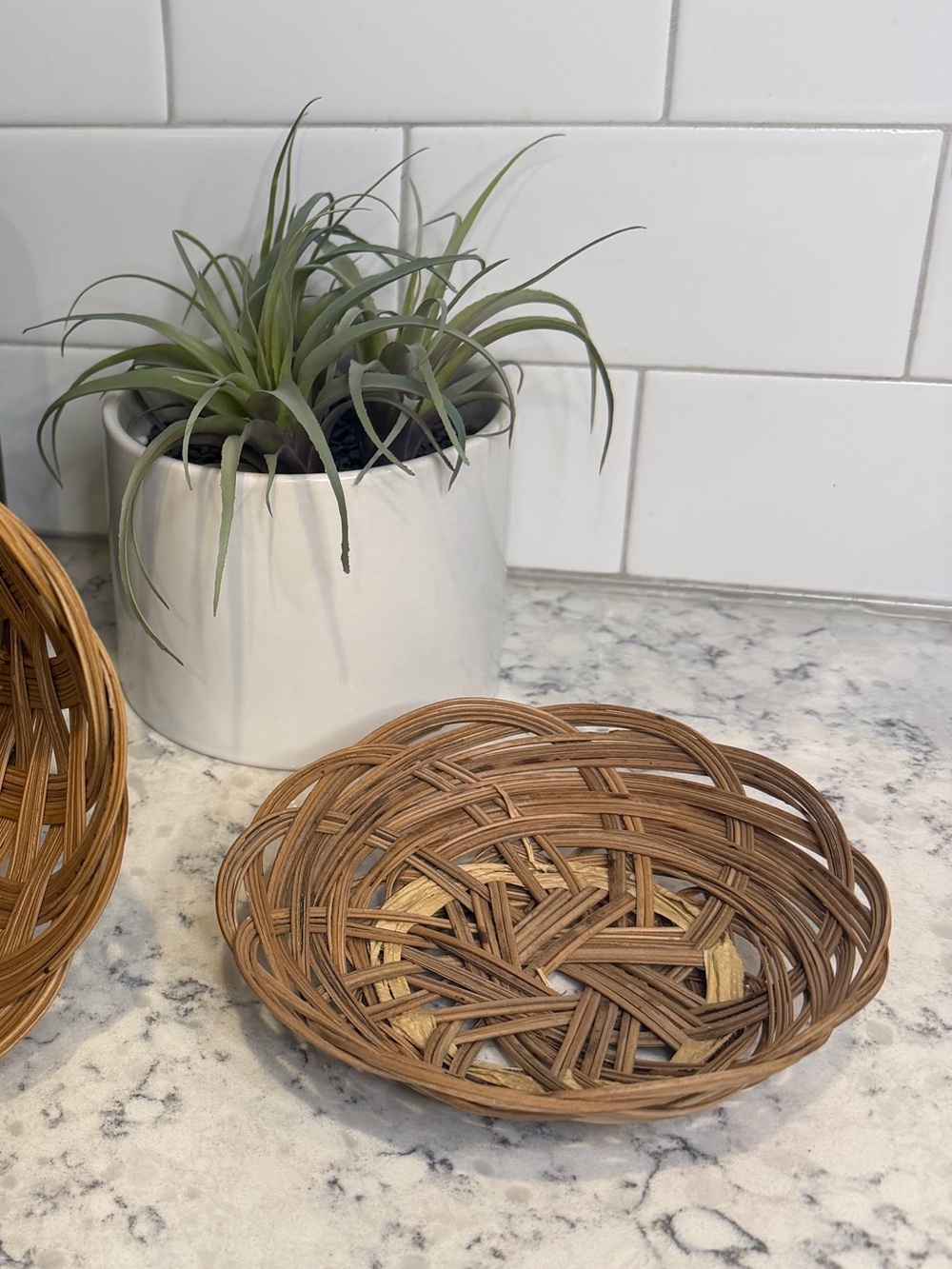 Vintage Natural Brown Woven Rattan Small Bowl - Home Kitchen